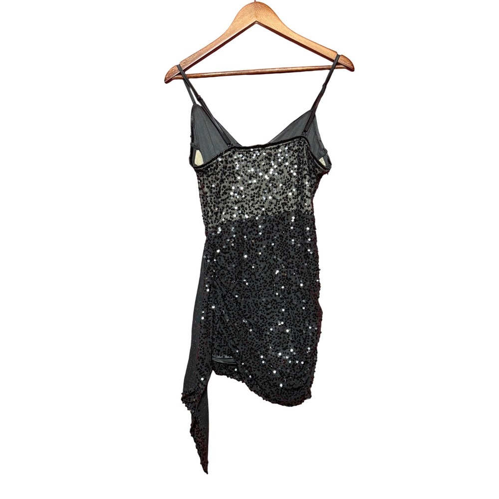 SHEIN Women Size Large Black Sequin Corset Mini Dress Sheer Mesh Side Sash Party - Picture 5 of 10